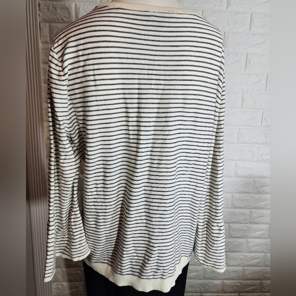 Talbots embroidered 3D long sleeves beaded stripped top Size Large - Picture 11 of 13